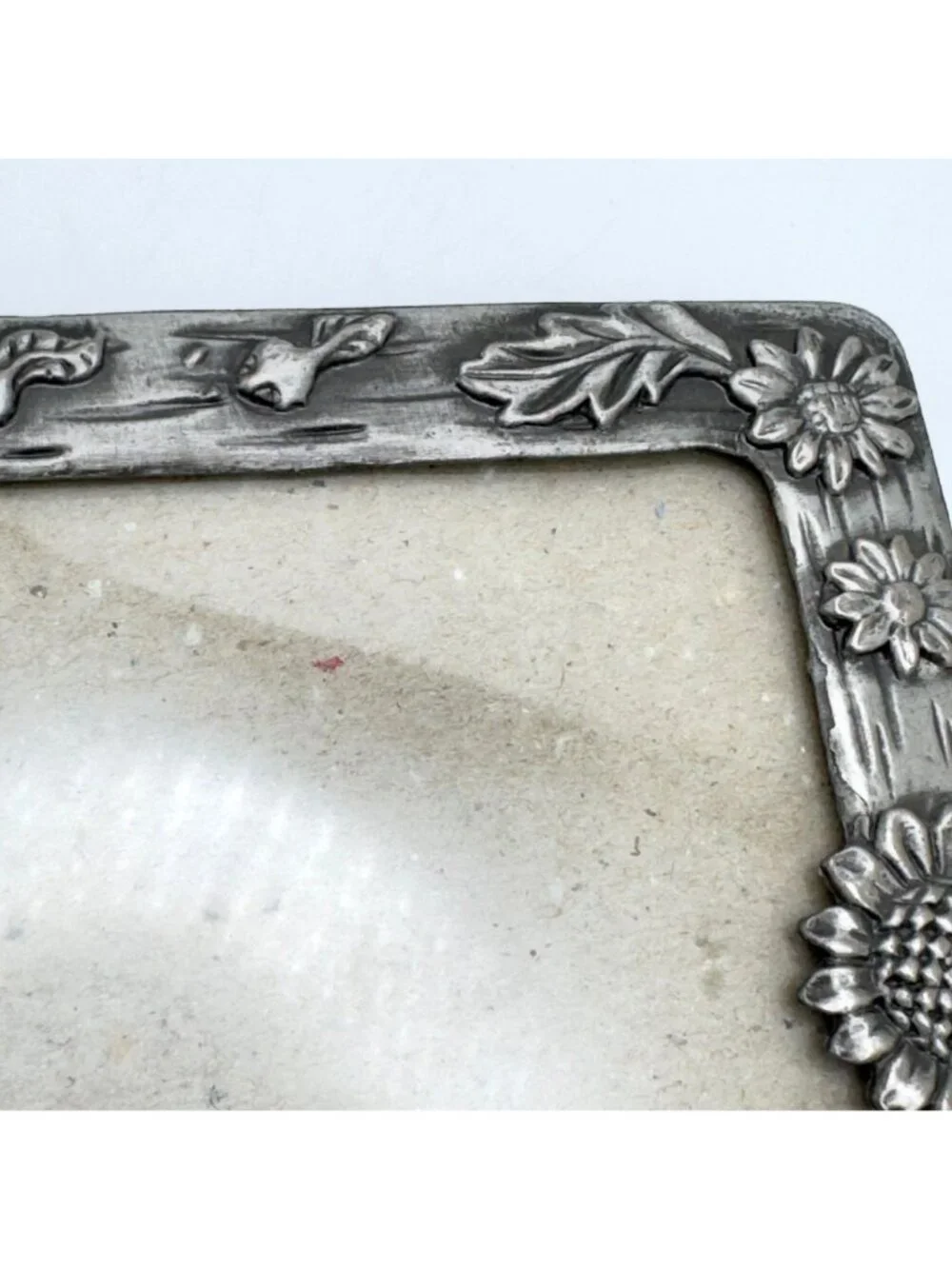 Frog Sunflower Pewter Picture Frame Vintage 3.5